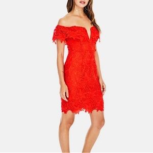 Astr Scarlet Lace Off-Shoulder Mini Dress
